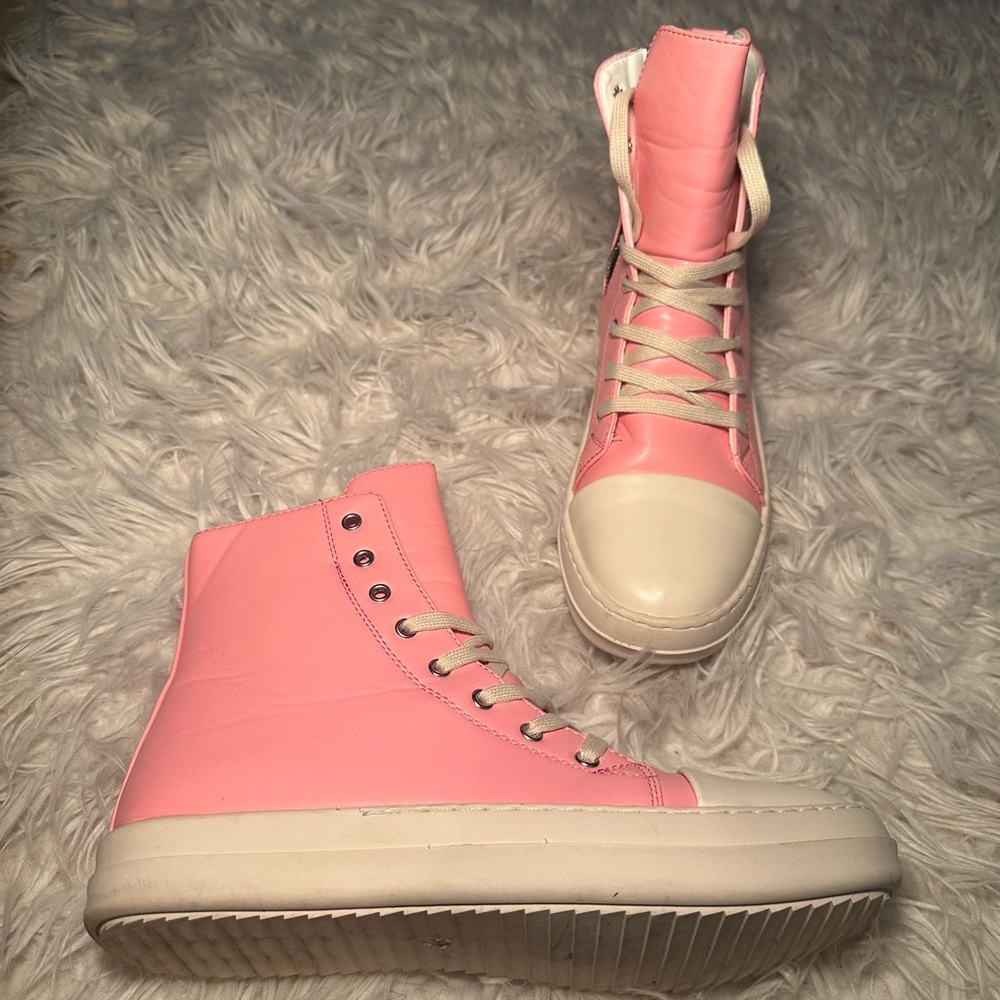 High top pink trendy sneakers.